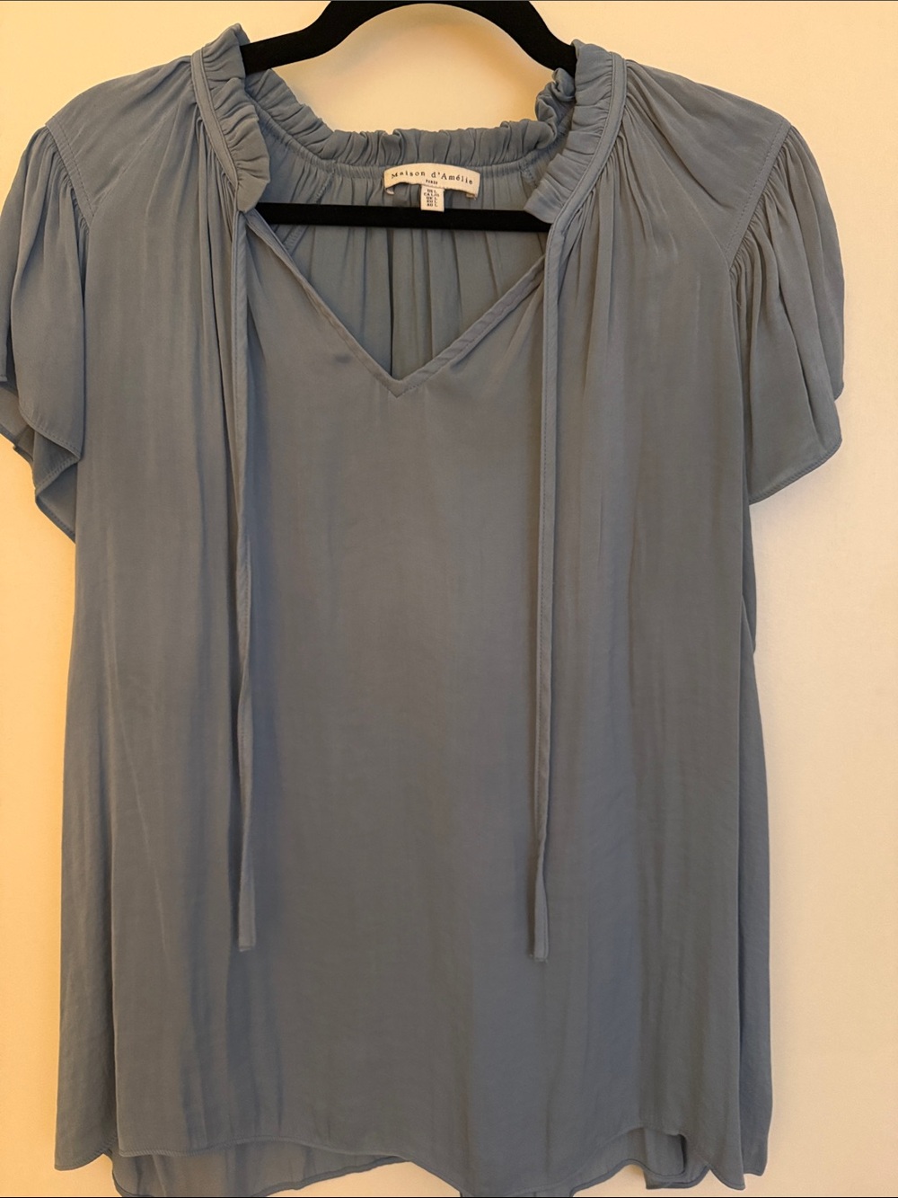 Velvet by Graham & Spencer Dusty Blue V-Neck Tie-Neck Blouse